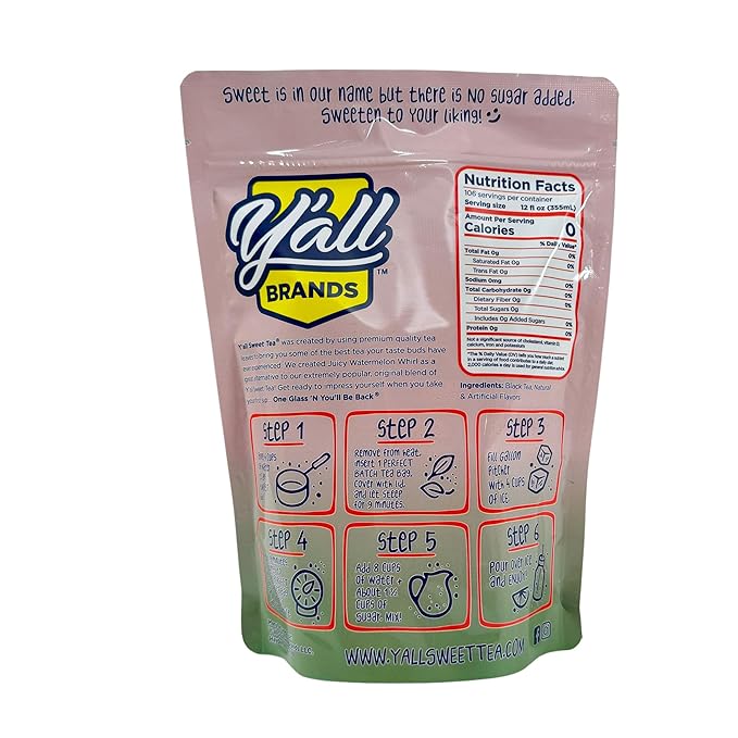 Y'all Sweet Tea - Watermelon Flavored Iced Tea Bags One Gallon Size in 10 Gallons Per Pack Quick