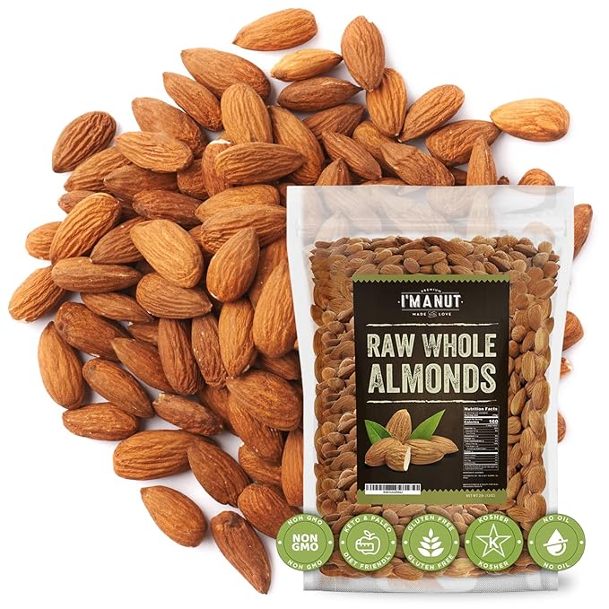 Raw California Almonds 32 oz (2 lbs) | Natural | Whole | Batch Tested Gluten & Peanut Free | No PPO