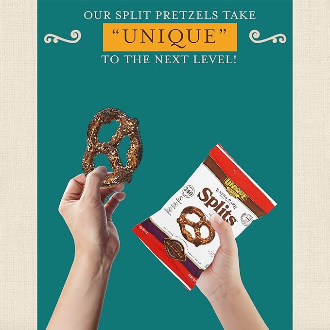 Unique Snacks Extra Dark Splits Pretzels, Original Split-Open Pretzels, Delicious Homestyle Baked