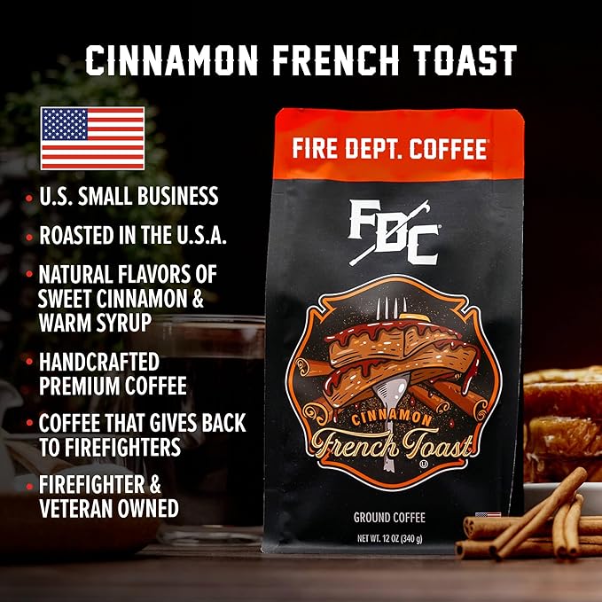 Fire Department Coffee - Gives Back to Firefighters - Cinnamon French Toast Ground Coffee - Roasted