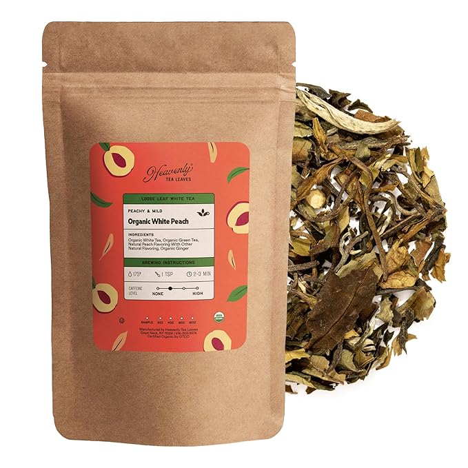 Heavenly Tea Leaves Organic White Peach, Loose Leaf White Tea, 4 oz. (Approx. 50 Cups of Tea)