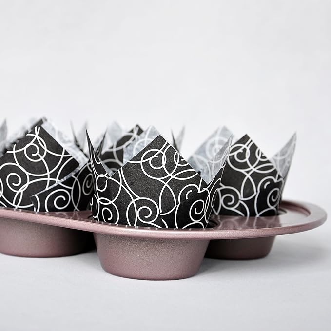 Muffin Greaseproof paper Baking cupcake cups, 2"(Bottom diameter) x 3-1/2"(Height) Black Fancy