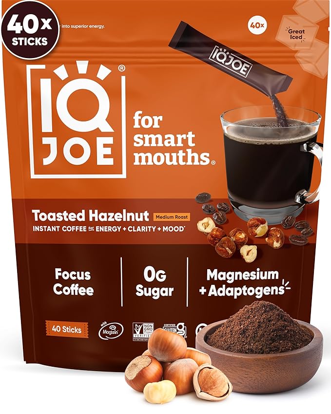 IQJOE Mushroom Coffee Packets (40 Servings) Lion’s Mane, Magtein Magnesium, Antioxidants