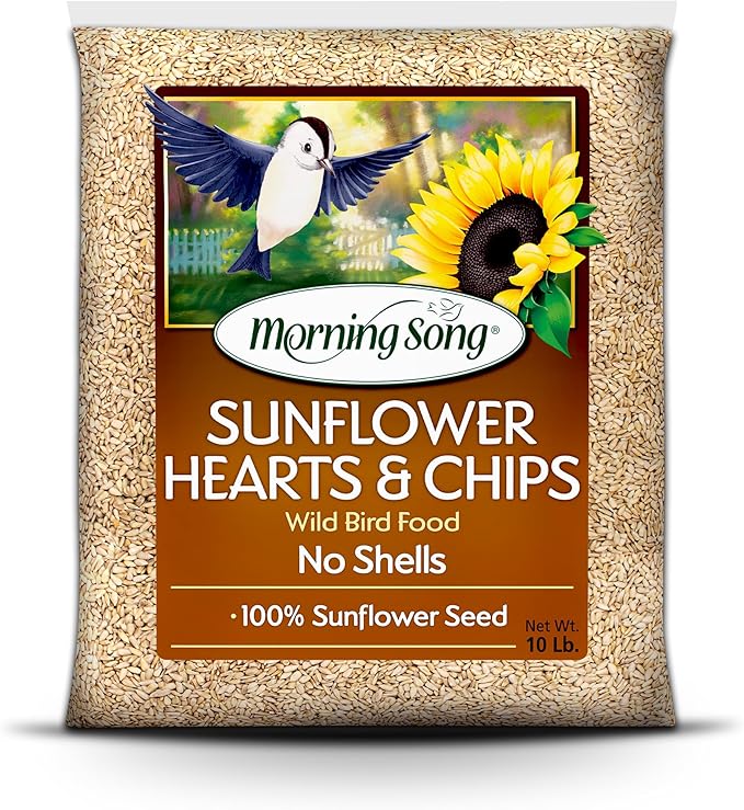 Morning Song Sunflower Hearts & Chips Wild Bird Seed – 10 lb. Premium No Mess, Shell-Free Bird Food
