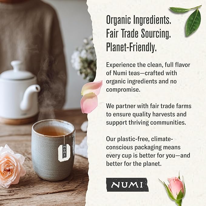 Numi Organic Tea White Rose, 16 Count Box of Tea Bags (Pack of 3) White Tea
