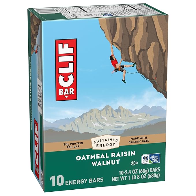 CLIF BAR - Oatmeal Raisin Walnut - Made with Organic Oats - Energy Bars - Non-GMO - Plant Based