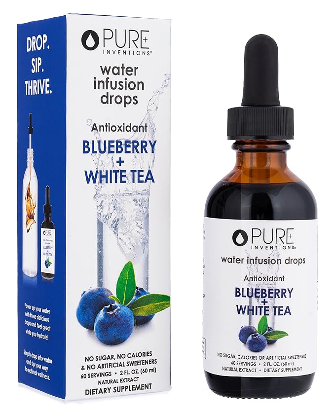 Pure Inventions - Blueberry & White Tea Water Infusion Drops - Antioxidants & Electrolytes - Health