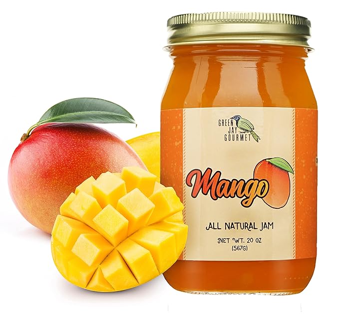 Green Jay Gourmet Mango Jam - All-Natural Fruit Jam with Mango & Lemon Juice - Vegan, Gluten-free