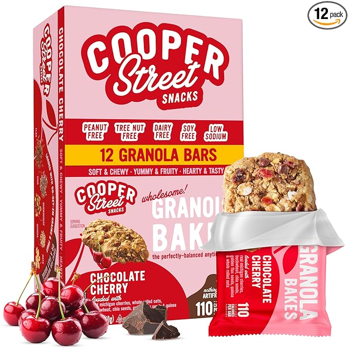 Cooper Street Chocolate Cherry Granola Bakes (12 pack) - Individually Wrapped Soft and Chewy