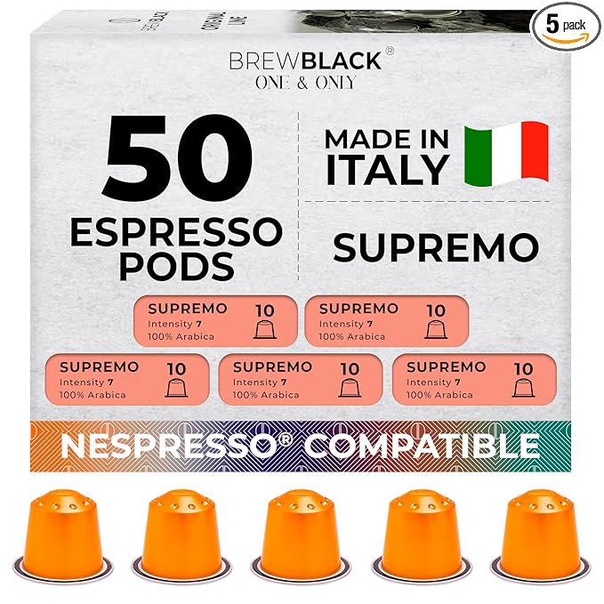 BrewBlack Supremo Coffee Capsules - 50 Aluminum Coffee Pods Compatible with Nespresso Original