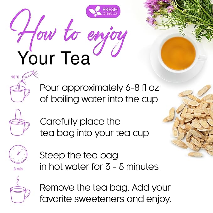 FreshDrinkUS Premium 55 Astragalus Root Tea Bags, 100% Natural & Pure. Astragalus Root Herbal Tea.