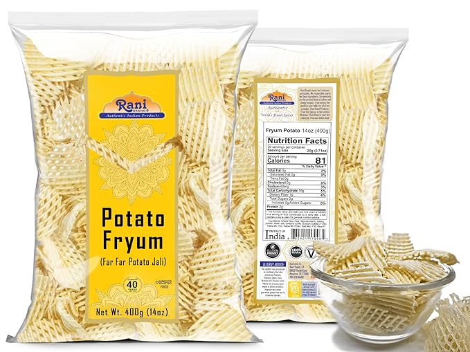Rani Far Far/Fryums (Wheat & Tapioca Pellet) Potato Jhali 14oz (400g) ~ Vegan, Kosher, Uncooked