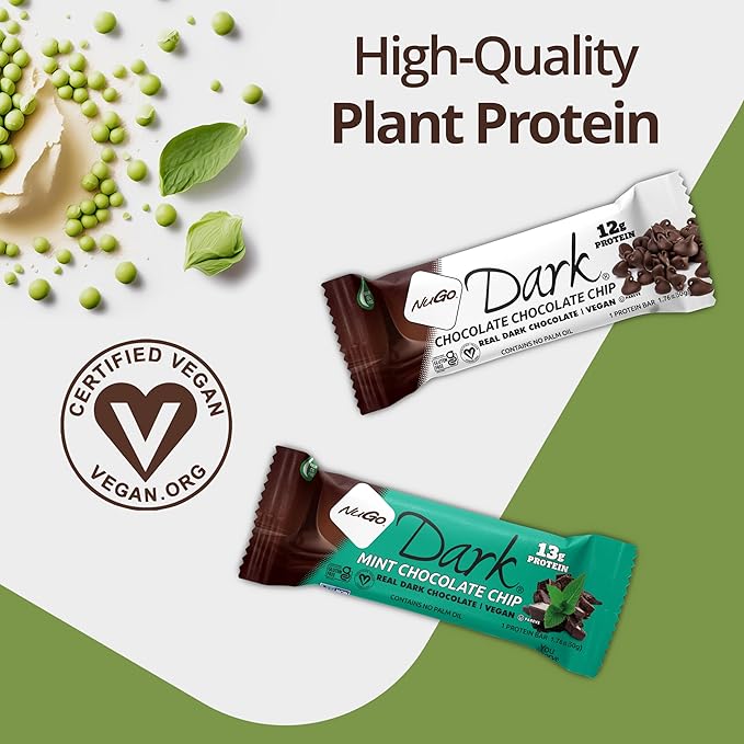 NuGo Dark Chocolate Almond with Sea Salt, 12g Protein Bar, Vegan, Gluten Free, Non-GMO, Kosher