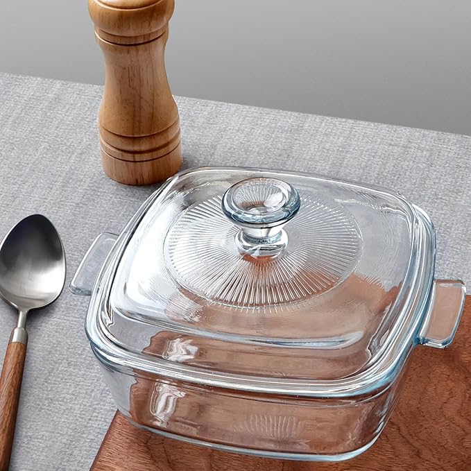 NUTRIUPS 0.8L Glass Casserole Dish with Lid Oven Safe Square Casserole Dish 5.9in Glass Microwave