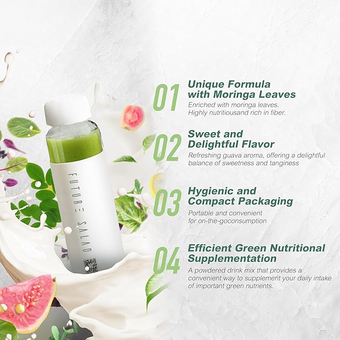 High-Fiber Drink Mix ??5 Salads in One, Moringa & Superfood Blend, Vegan, Nutrient-Rich, 7 Packets