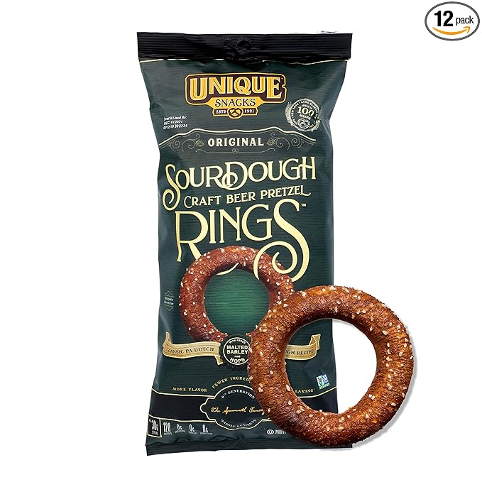 Unique Snacks Sourdough Craft Beer Pretzel Rings, Delicious Homestyle Baked Snack Bag, Vegan, OU