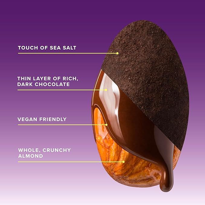 SkinnyDipped Super Dark Chocolate + Sea Salt Almonds, Vegan, Healthy Snack, Plant Protein, Gluten