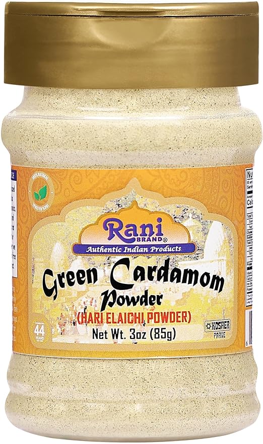 Rani Green Cardamom Pods Powder, Ground with Green Husks (Hari Elachi) 3oz (85g) PET Jar ~ All