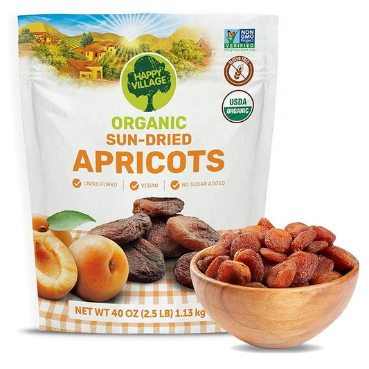Happy Village Organic Turkish Dried Apricots, No Sugar Added Dried Fruit, 40 OZ Resealable Pack