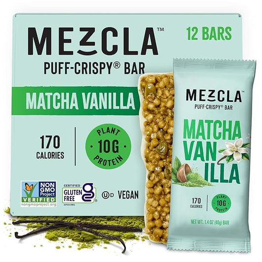 Mezcla Puff Crispy Protein Bars, Gluten Free & Vegan Protein Bars, 10g Protein, Alt for Crispy Rice