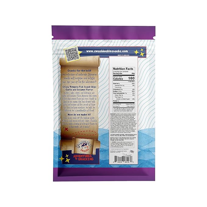 Crispy Tempura Fish Chips Garlic and Sesame Flavor 5.29oz (150g), Made in Japan by Swashbuckle
