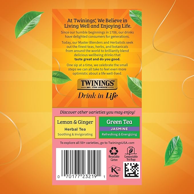 Twinings Raspberry & Lemon Herbal Tea Individually Wrapped Bags, 20 Count (Pack of 1), Unsweetened