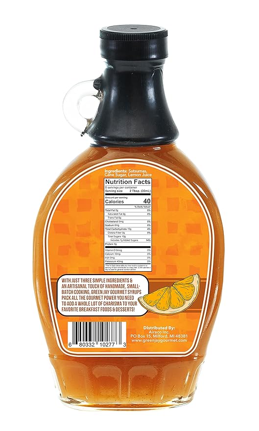 Green Jay Gourmet Satsuma Orange Syrup - 3 Ingredient Premium Breakfast Syrup with Fresh Orange