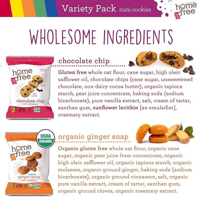 Homefree Mini Cookies Variety Pack, Gluten Free, Nut Free, Vegan, Cookie Snack Packs, School Safe