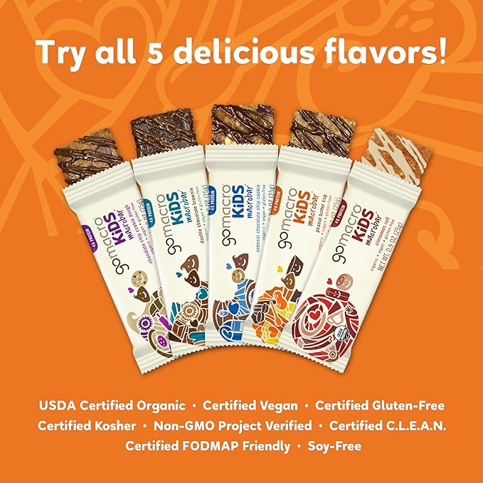 GoMacro Kids MacroBar Organic Vegan Snack Bars ??Peanut Butter Cup & Chocolate Chip Cookie Dough