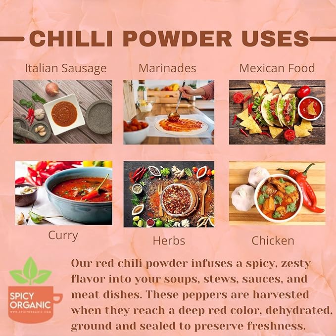 SPICY ORGANIC Red Chili Powder - USDA Certified Organic, Non-GMO - Perfect for adding a smoky