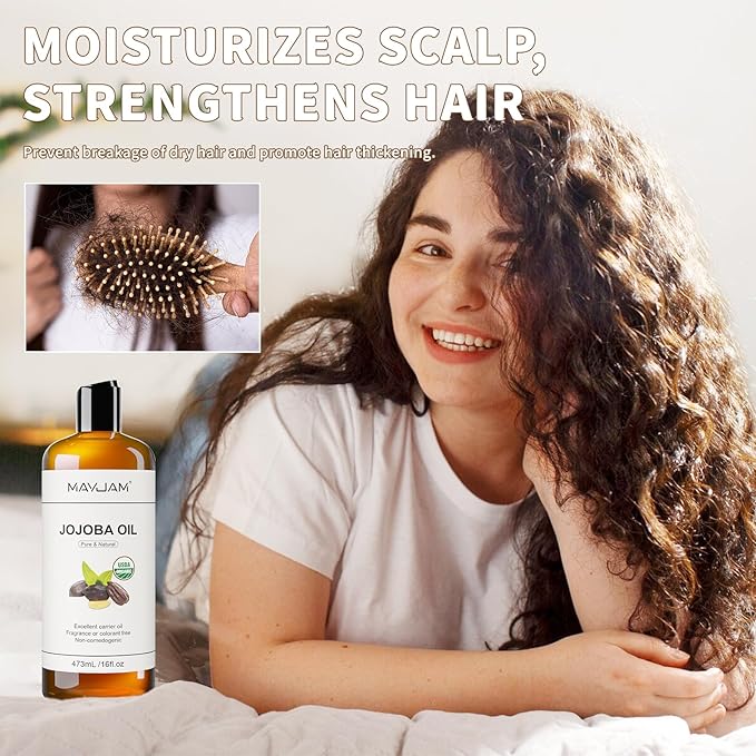 16 Oz Jojoba Oil for Skin, USDA Certified Cold Pressed Jojoba Oil for Hair, Face, Body, Ear