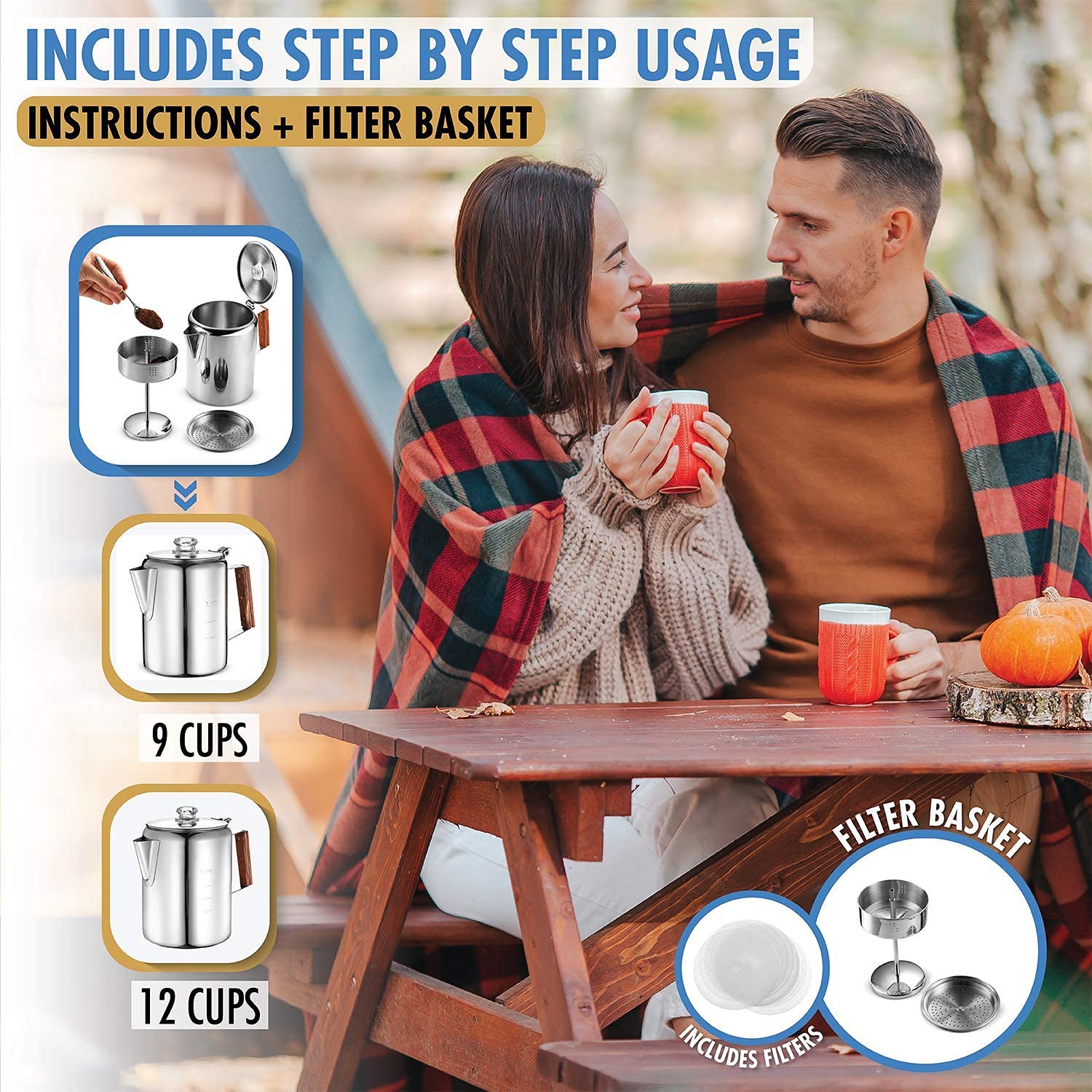 Eurolux Percolator Coffee Maker Pot - 12 Cups | Durable Stainless Steel Material | Brew Coffee On