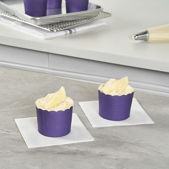 Panificio 6 Ounce Cupcake Wrappers, 200 Scalloped Baking Cups - Oven-Ready, Greaseproof, Purple