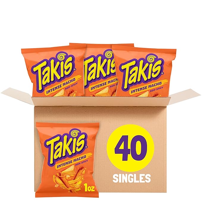 Takis Intense Nacho 40 pc / 1 oz Multipack - Cheddar Cheese Flavored Non-Spicy Rolled Tortilla