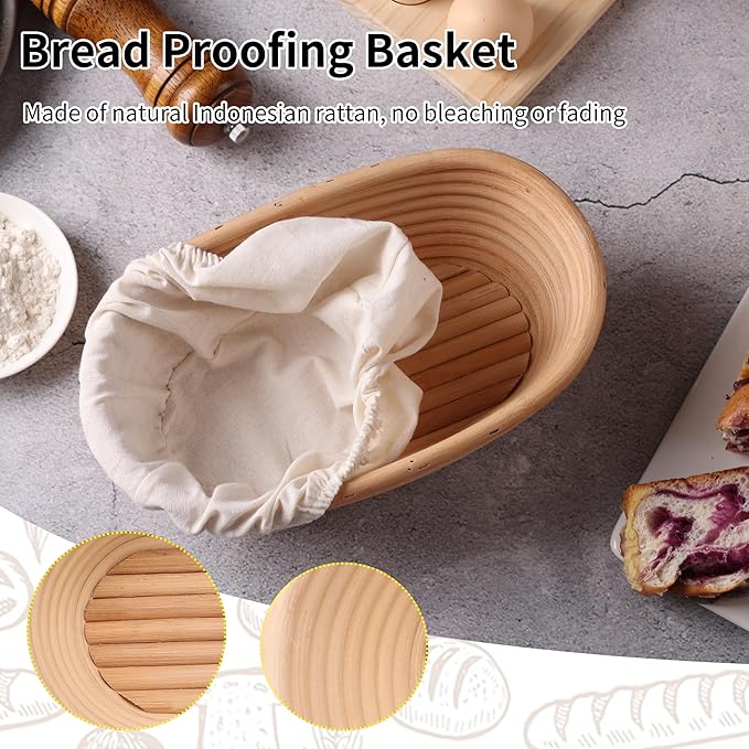9.8 Inch Banneton Bread Proofing Basket Oval Sourdough Bread Basket Handmade Natural Brown Rattan