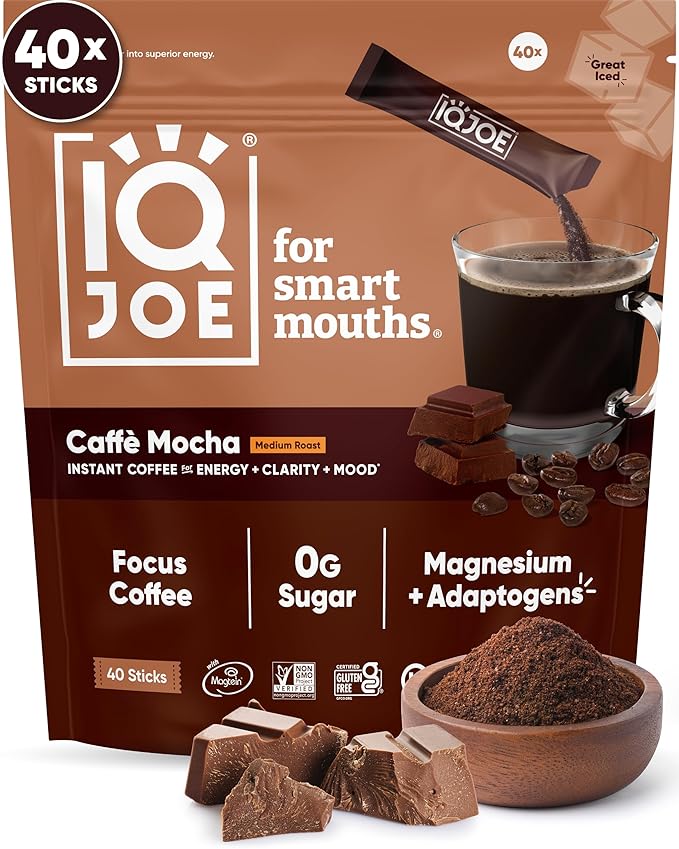 IQJOE Mushroom Coffee Packets (40 Servings) Lion’s Mane, Magtein Magnesium, Antioxidants