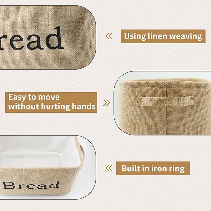 YAHUAN Burlap Bread Basket with Handles Bread Bin for Keeping Bread, Jute Bread Box for Kitchen