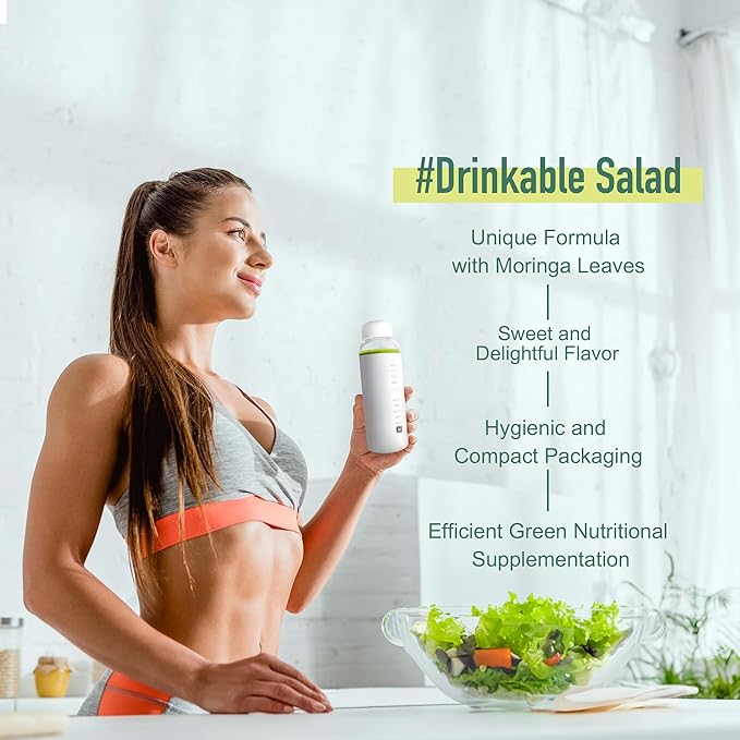 High-Fiber Drink Mix ??5 Salads in One, Moringa & Superfood Blend, Vegan, Nutrient-Rich, 7 Packets