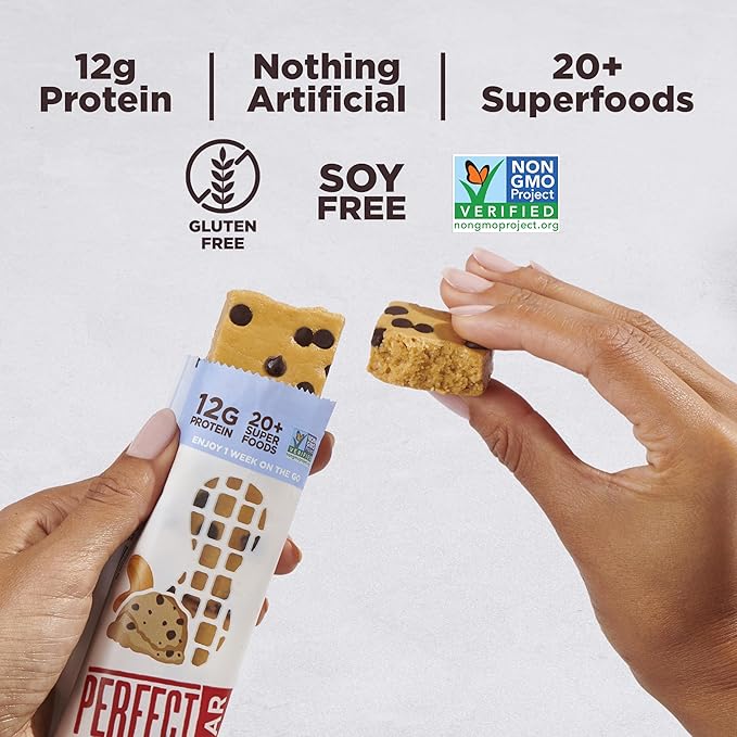 Perfect Bar, Chocolate Chip Cookie Dough Protein Bar, Gluten Free, Soy Free, Non GMO, No Sugar