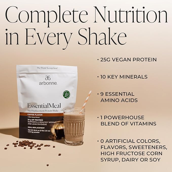 Arbonne EssentialMeal Meal Replacement Shake - Protein Shake, Vegan Protein Powder, Complete Daily
