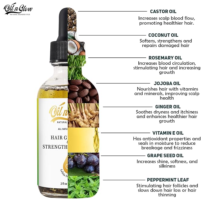 USDA Certified Organic 9 in 1 Natural Hair Growth Serum & Strengthening Oil with Rosemary, Castor