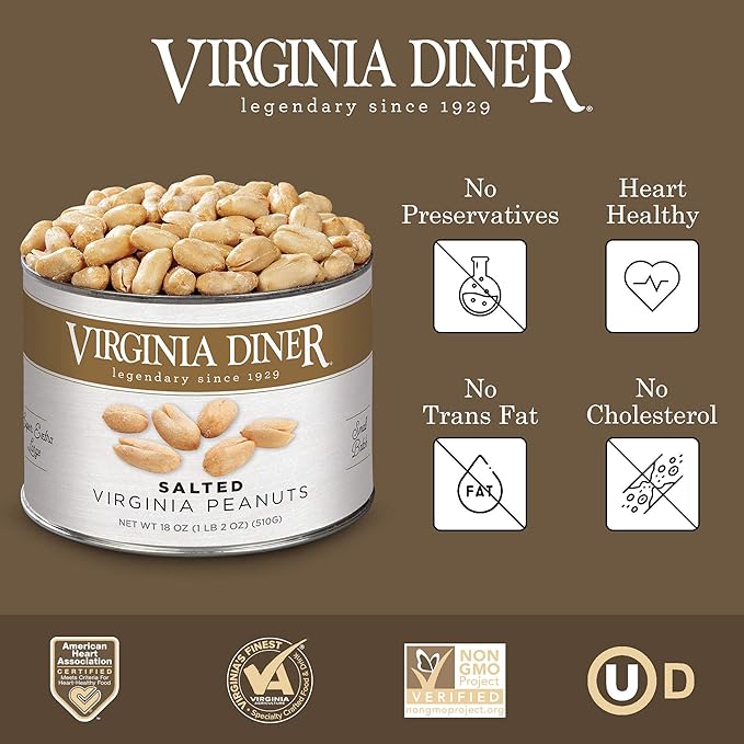 Virginia Diner Salted Virginia Peanuts - XL Gourmet Peanuts Non-GMO, Preservative Free Gifts from