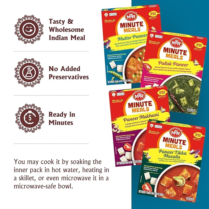 MTR Ready-To-Eat: Exotic Paneer Mix - Assorted Pack of 4 (Mutter Paneer, Palak Paneer, Paneer