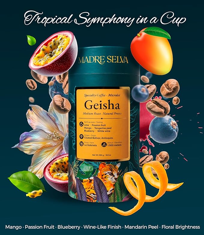 Colombian Geisha Coffee Whole Bean Medium Roast Arabica Gourmet Fresh Single Origin Premium Low