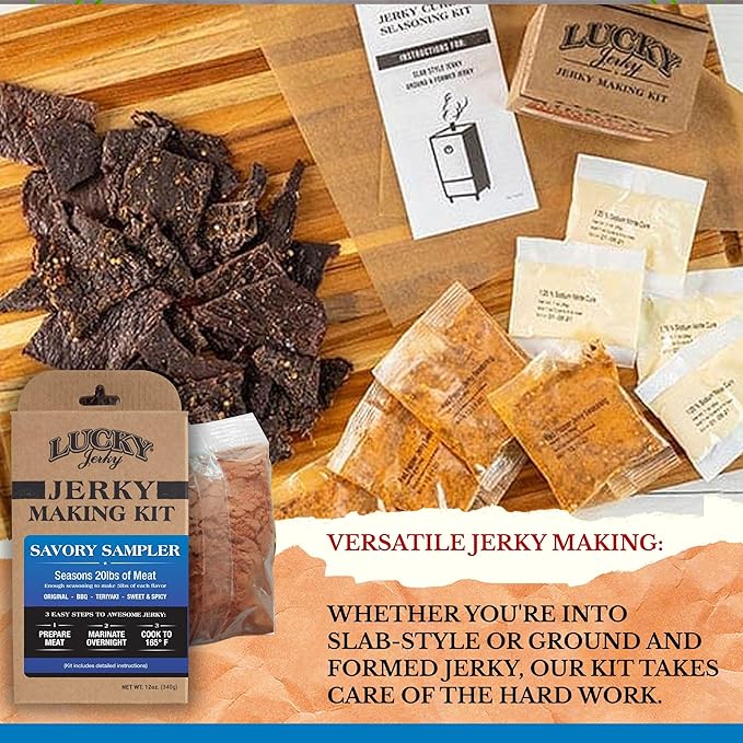 Lucky Jerky Ultimate Savory DIY Seasoning Kit - Makes 20lbs Total with 4 Flavors - Original, BBQ