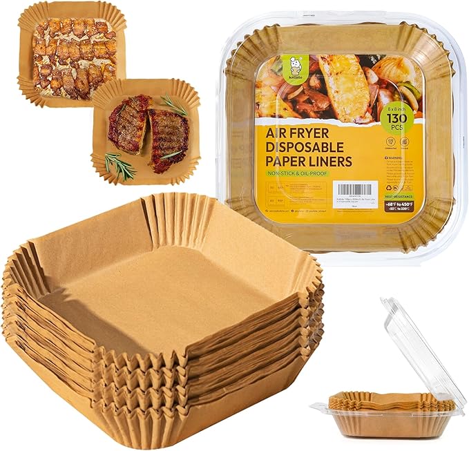 Katbite Air Fryer Liners Disposable - 8 inch Square Non-Stick Airfryer Paper Liners, Unbleached