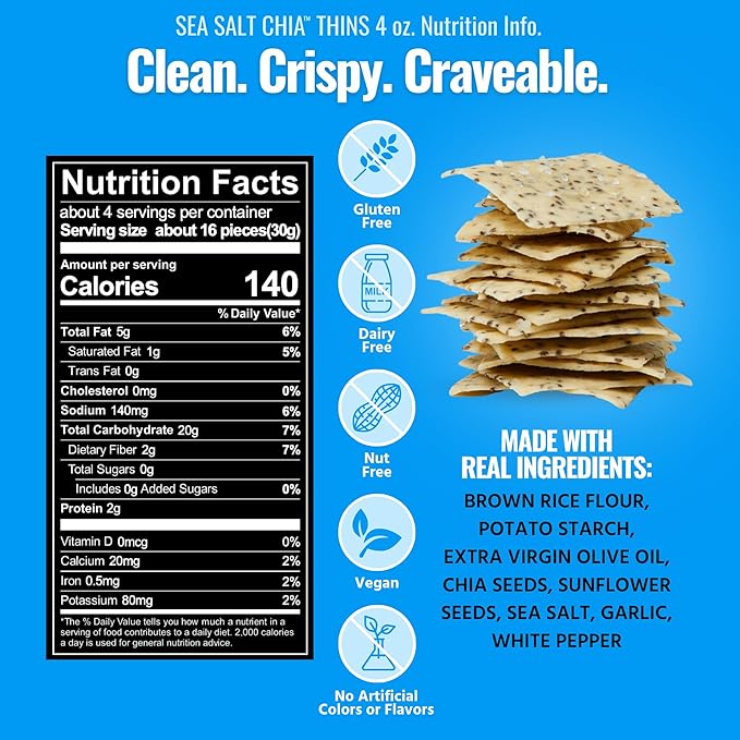 Every Body Eat Snack Thins, Allergen Friendly, Vegan, Gluten Free and Dairy Free (6 Count, Sea Salt