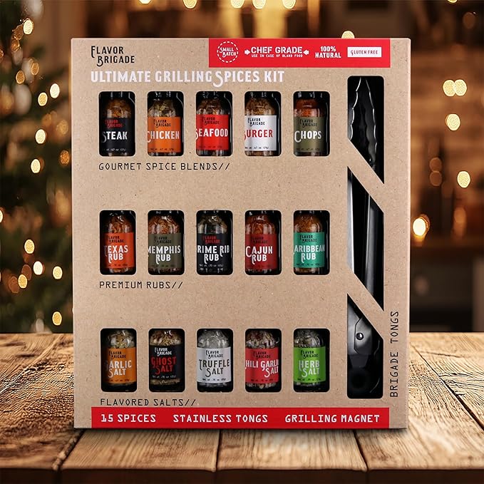 Ultimate Grilling Gift for Men - BBQ Accessories - Gourmet Spice Blends & Seasonings, Tongs, BBQ