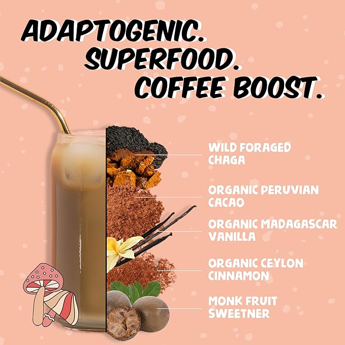 Renude Chagaccino - Chaga Mushroom Powder, Mushroom Coffee Drink Mix with Adaptogens, Natural