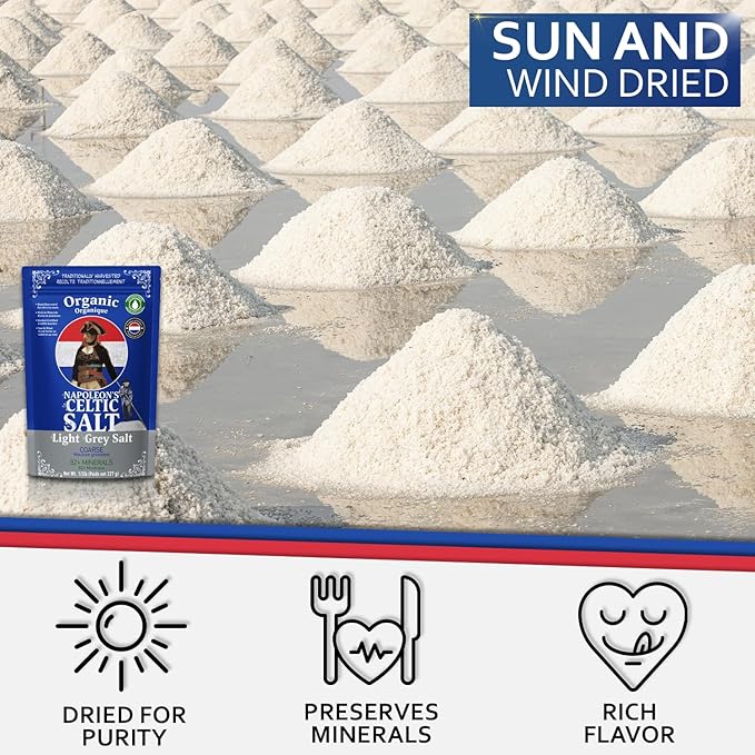 Napoleon's Celtic Organic 82 Minerals Sea Salt Coarse, French Sea Salt, Grey Salt, 1/2lb Resealable